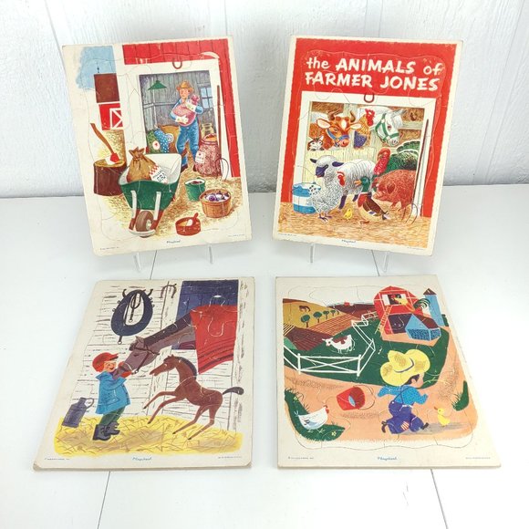 Vintage Golden Press Playskool Farm Puzzles Lot of 4 USA 80-7A 7B 7C 7D Retro - Picture 1 of 9